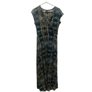 Snap Medium Crossover V-neck Blue Printed Casual Dress